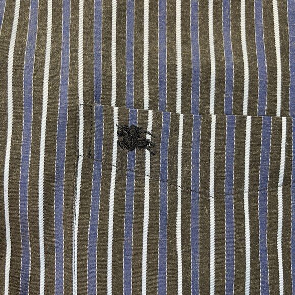 Burberry London Shirt Men’s Large Brown Blue Striped Button Up Made in England - Picture 3 of 14